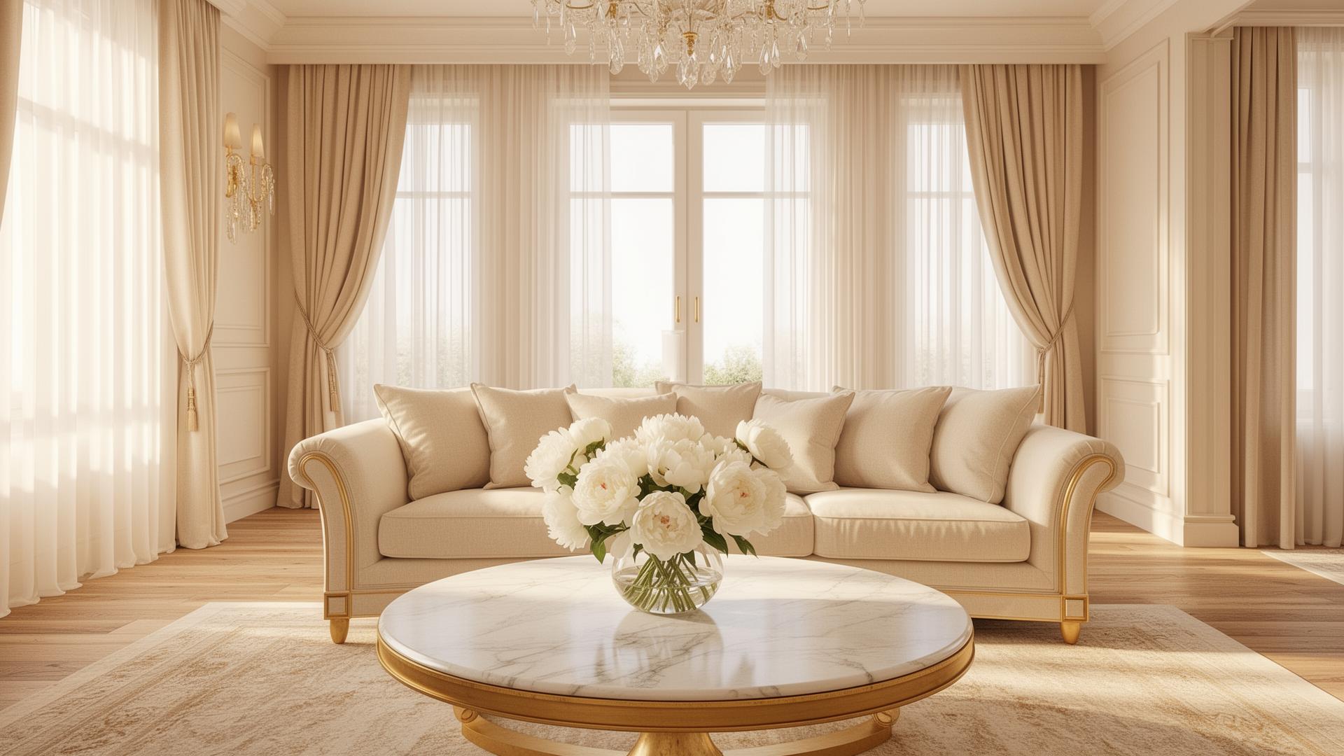 Luxuriöses Wohnzimmer in beige und Gold